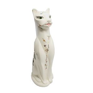 Vtg Southern Mold Signed 16" Tall Ceramic Cat Figurine MCM Hand Painted Flowers